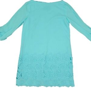 TAHARI womens dress 8 shift baby blue 3/4 sleeve lace casual coastal grandma